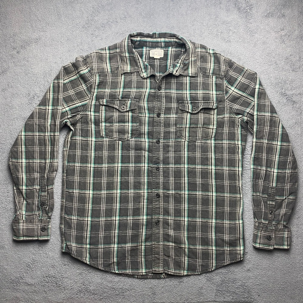 Converse One Star Mens Large Plaid Flannel Shirt Grey Teal Button Down VN1247024